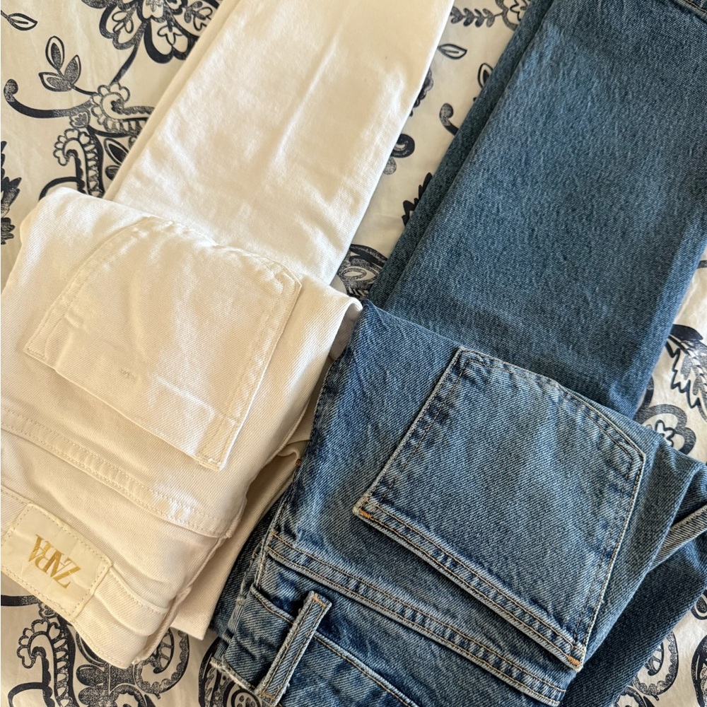 Set of Zara Women's Jeans - Denim Blue and White